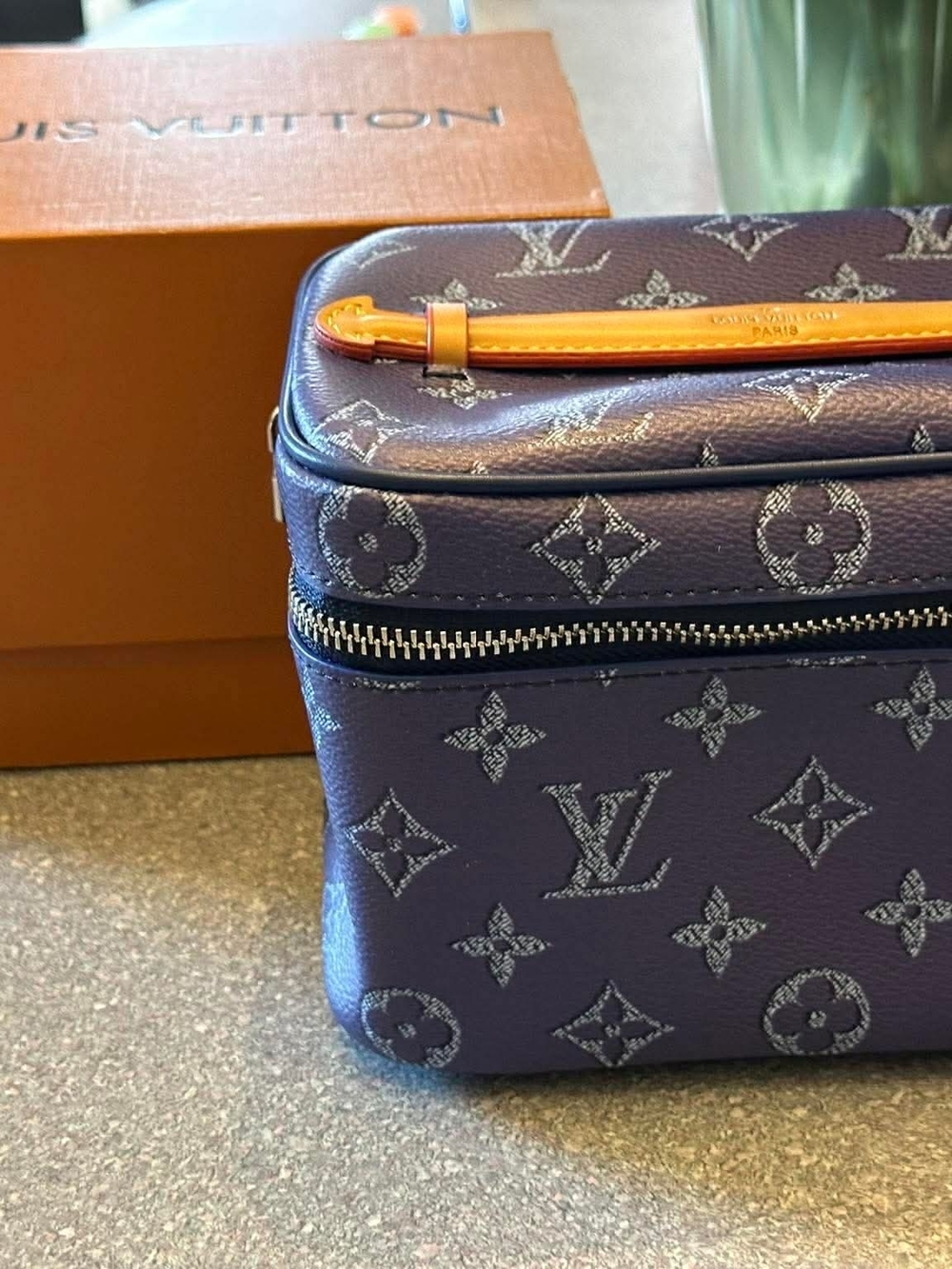 Monogram Denim Cosmetic Case - Blue with Tan Trim
